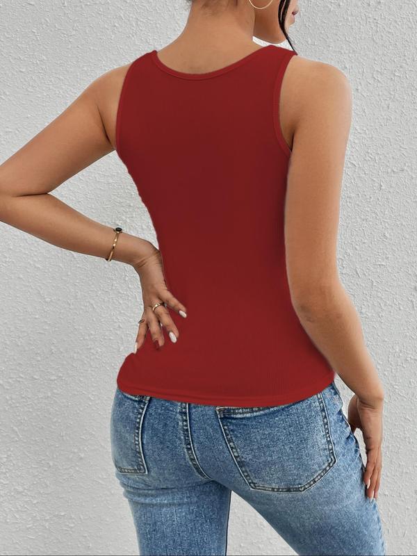 Women's Cut Out Asymmetrical Neck Tank Top, Casual Sleeveless Ribbed Top, Ladies Clothes for All Seasons
